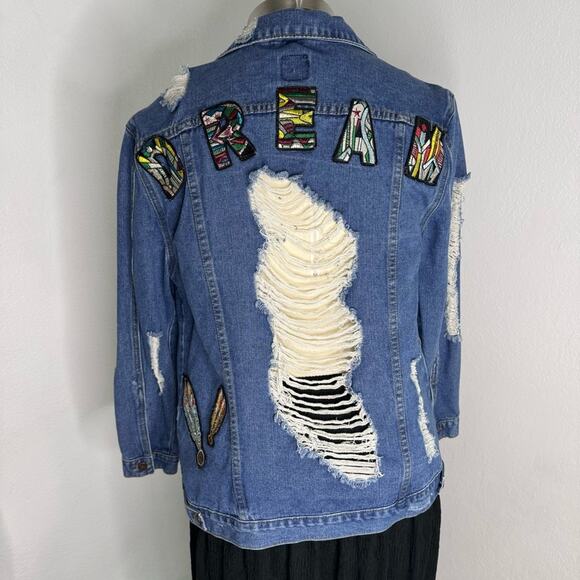 Boom Boom Jeans Jackets & Blazers - Distressed Denim Jacket Western Boho Grunge ‘Dream’ Patch Large